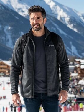 NWT Columbia Men's Birch Woods Full Zip Fleece Jacket in Black/Charcoal Grey XL